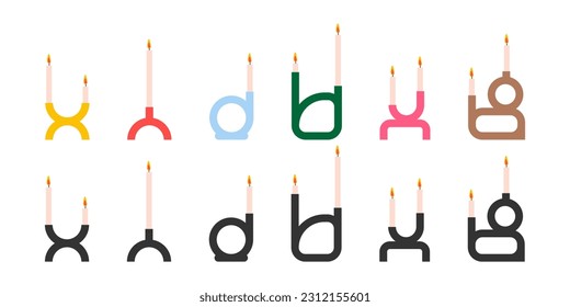 Flat illustration of candlesticks in different shapes isolated on white. House design, interior, lighting concept.