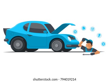Flat illustration with car and mechanic