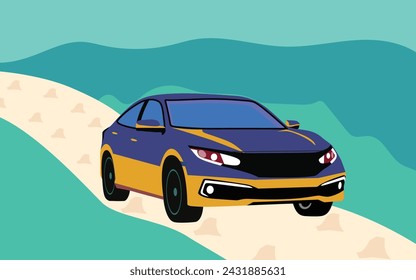 Flat illustration of a car on the road scenario