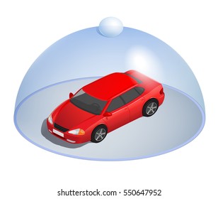 Flat Illustration car protection, glass dome, the preservation of property. isometrics. illustration for info graphics.