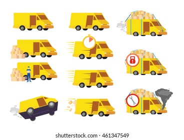 flat illustration car set delivery. fast delivery