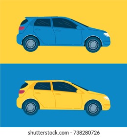 Flat Illustration of Car side view with blue and yellow