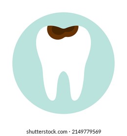 Flat illustration with caries. Dental care, dentistry concept. Medical treatment.