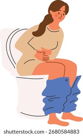 Flache Illustration eines Zeichentrickcharakters mit Verstopfung