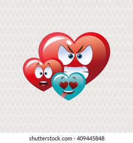 Flat illustration of cartoon face design, heart shape and love c