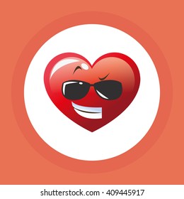Flat illustration of cartoon face design, heart shape and love c