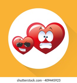 Flat illustration of cartoon face design, heart shape and love c