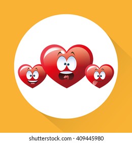 Flat illustration of cartoon face design, heart shape and love c