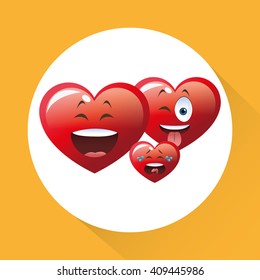 Flat illustration of cartoon face design, heart shape and love c