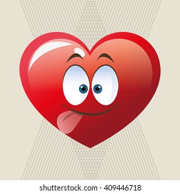 Flat illustration of cartoon face design, heart shape and love c