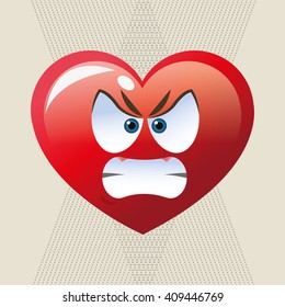 Flat illustration of cartoon face design, heart shape and love c