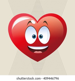 Flat illustration of cartoon face design, heart shape and love c