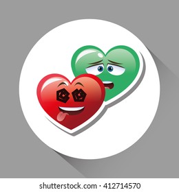 Flat illustration of cartoon face design, heart shape and love