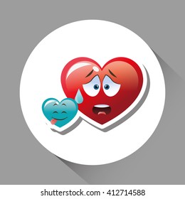 Flat illustration of cartoon face design, heart shape and love