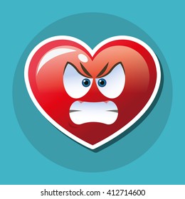 Flat illustration of cartoon face design, heart shape and love