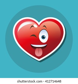 Flat illustration of cartoon face design, heart shape and love