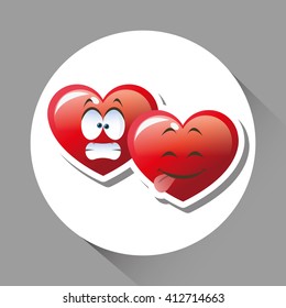 Flat illustration of cartoon face design, heart shape and love