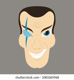 Flat illustration of cartoon superhero character design with big smile