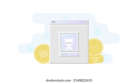 Ilustración plana de Cat NFT (token no fungible). Adecuado para sitios web, fondos de pantalla, carteles, etc