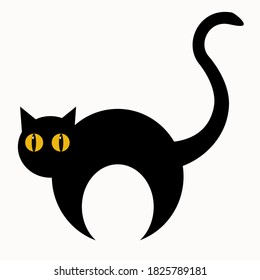 flat illustration of a cat with round orange eyes for Halloween