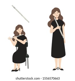 A flat illustration of caucasian woman player isolated on white background. Vector illustration.