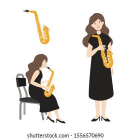 A flat illustration of caucasian woman player isolated on white background. Vector illustration.