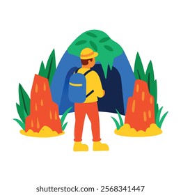 A flat illustration of a caving man