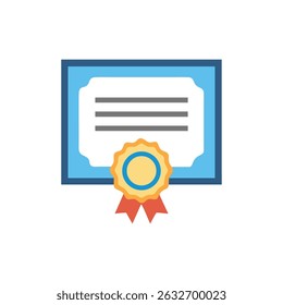 Flat illustration of a certificate with award ribbon seal