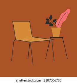Flat illustration of Chair and interior design 