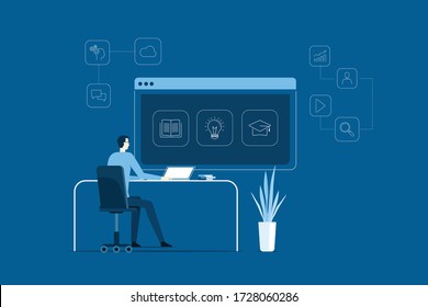 flat illustration character design A man working research learning invest with online technology concept