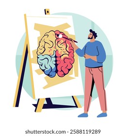 A flat illustration of character doing canvas painting 