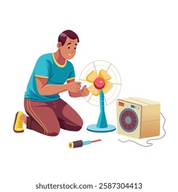 A flat illustration of a character fixing appliances 
