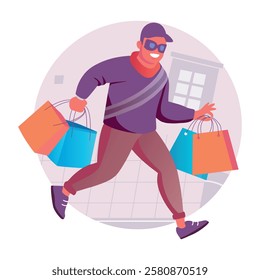 A flat illustration of a character going shopping on black friday 
