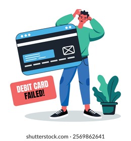 A flat illustration of character having card error 