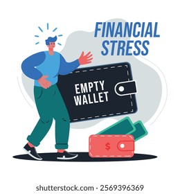 A flat illustration of a character having financial stress 