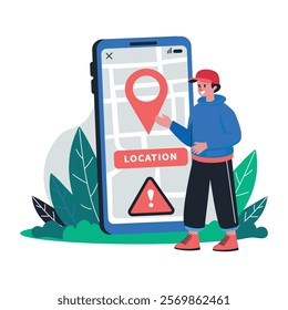 A flat illustration of character having location error problem  