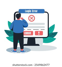 A flat illustration of a character having login error 