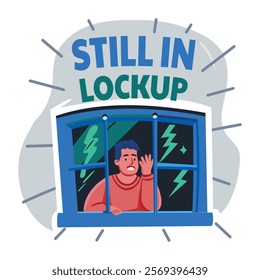 A flat illustration of a character in lockup