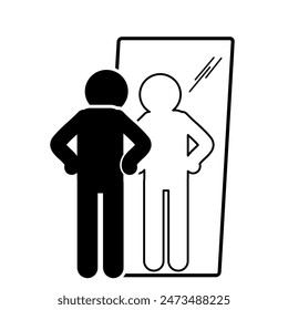 flat illustration of a character looking in the mirror