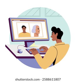 A flat illustration of a character making visual art 