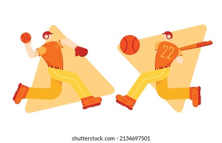 Flach-Illustrationscharakter, Baseball-Spiel, Zeichendesign, orangefarbener Farbton