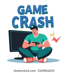 A flat illustration of a character playing video game 