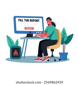 A flat illustration of character report issue on a website 