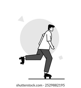 flat illustration of a character skating on roller skates