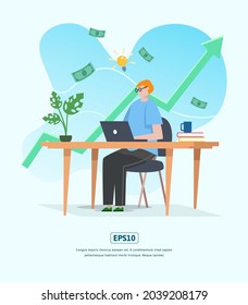 Flat Illustration with Character, statistics Growing Business Used for web, app, infographic, advertising, etc