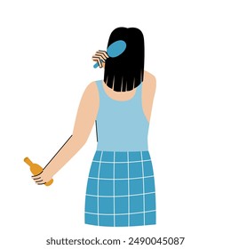 Flat illustration character of woman combing hair