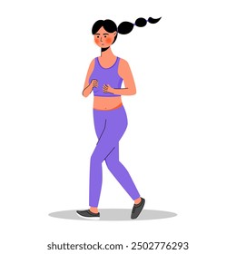 Flat illustration character of Woman doing jogging exercise. Girl workout running illustration.