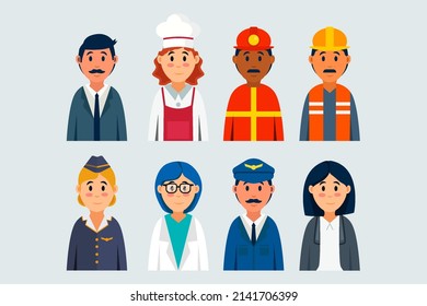 flat illustration characters with different professions set