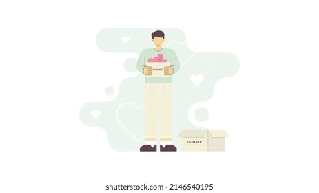Ilustración plana de la donación de caridad.  Adecuado para página de inicio, sitio web, diseño web, interfaz de usuario, etc.