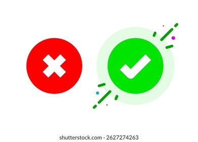 Flat illustration of checkmark and cross icons. success and failure status in user interface UI. for mobile apps, web design, notification messages, confirmation dialogs, error alerts, and indicators